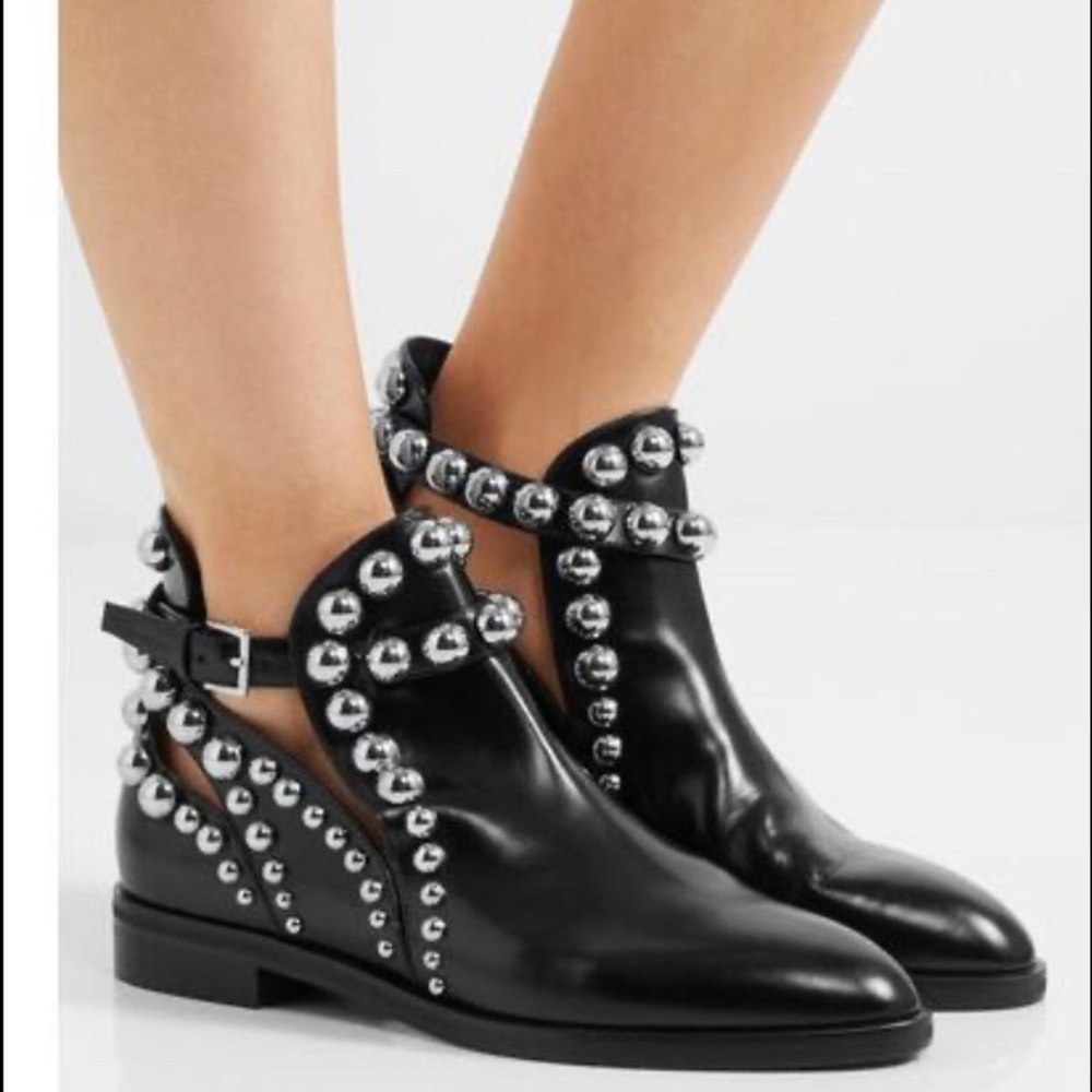 Fersini Italian Leather Ankle Boots Black Studded Booties Cutout Women's 9.5 - Picture 2 of 12